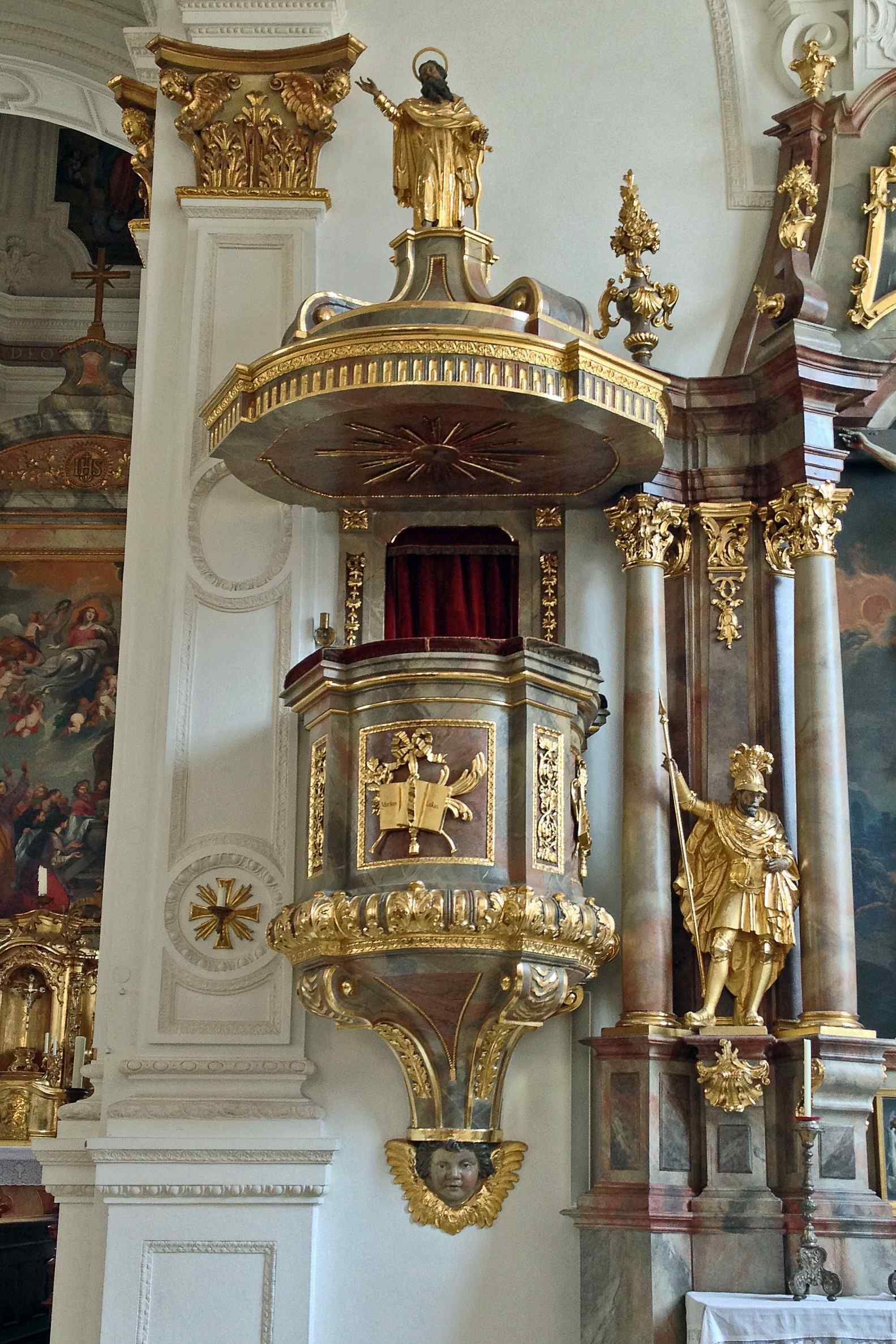 Preekstoel in Pfarrkirche MariÃ¤ Himmelfahrt, Weilheim in Oberbayern